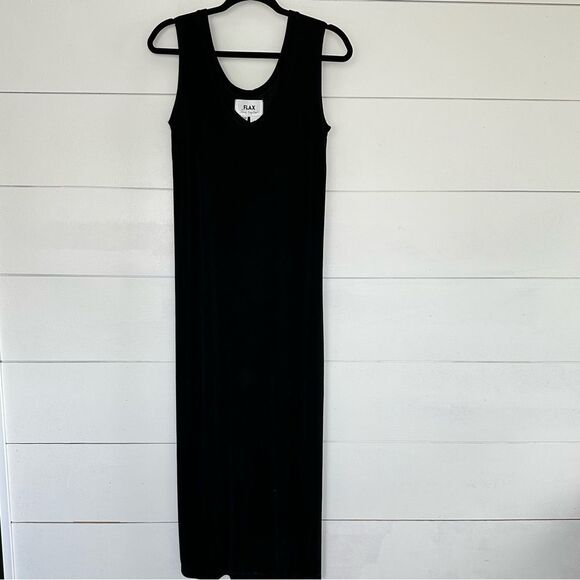 Flax Women’s Small Black Acetate Tank Maxi Dress Stretchy Lagenlook Minimalist - Picture 1 of 7